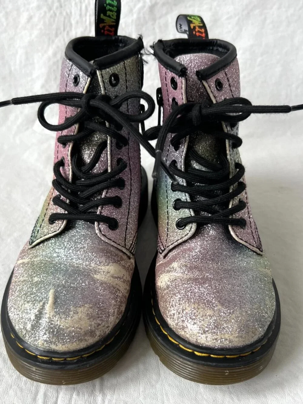 Dr Martens Boots Junior 1460 Rainbow Glitter Lace Up zip kids 13 combat docs